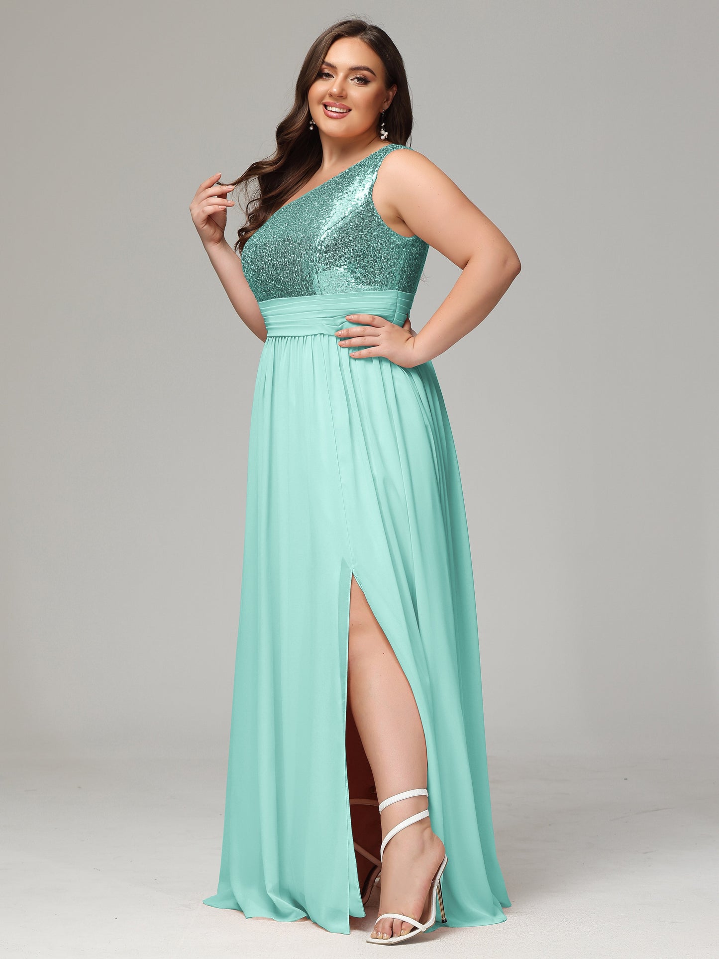 One-Shoulder Sequins Plus Size Bridesmaid Dress