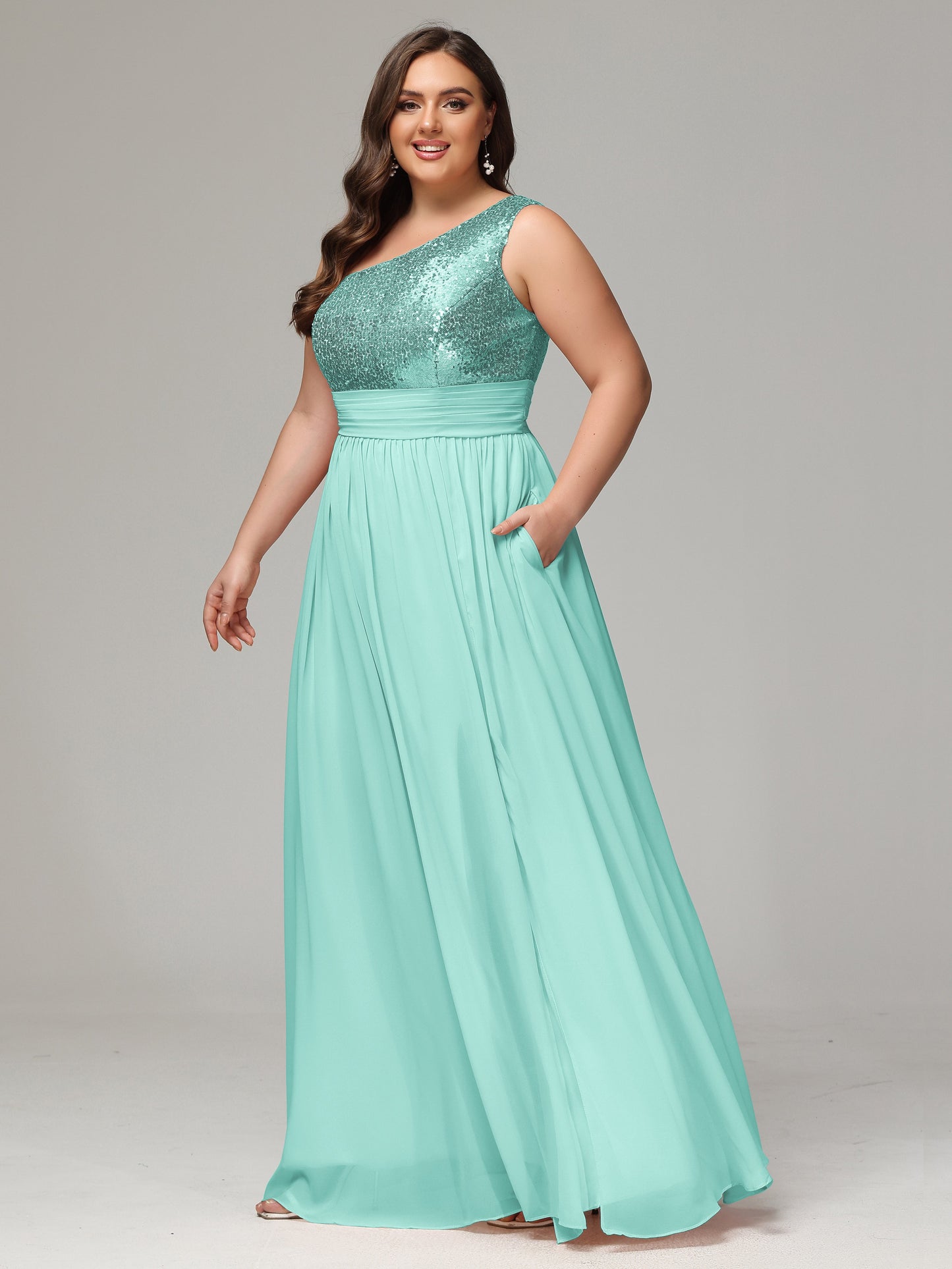 One-Shoulder Sequins Plus Size Bridesmaid Dress
