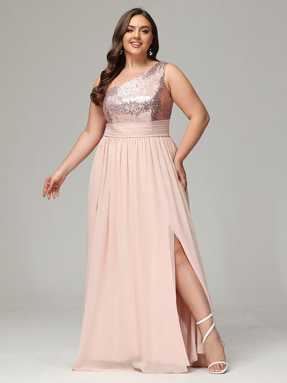 One-Shoulder Sequins Plus Size Bridesmaid Dress