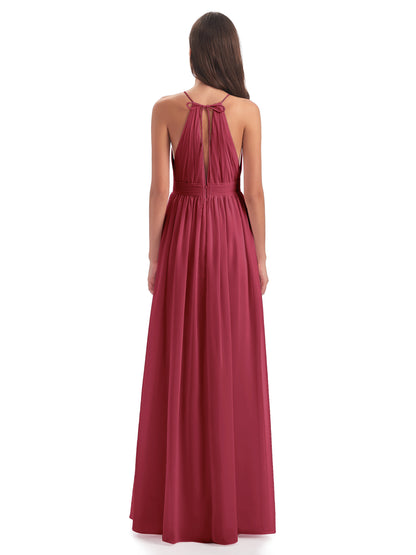 Marlowe Floor Length Halter Split Chiffon Bridesmaid Dresses