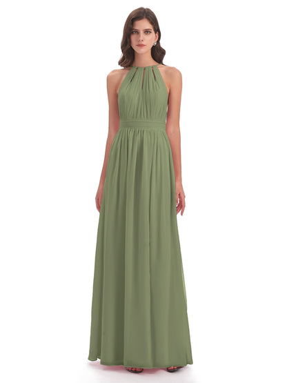 Marlowe Floor Length Halter Split Chiffon Bridesmaid Dresses