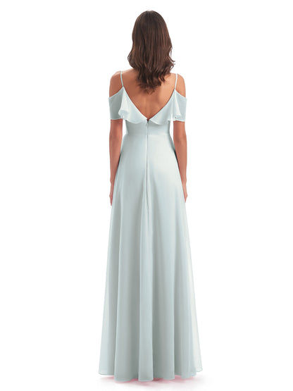 Miya A-line Floor Length Spaghetti Straps Ruffles Long Bridesmaid Dresses