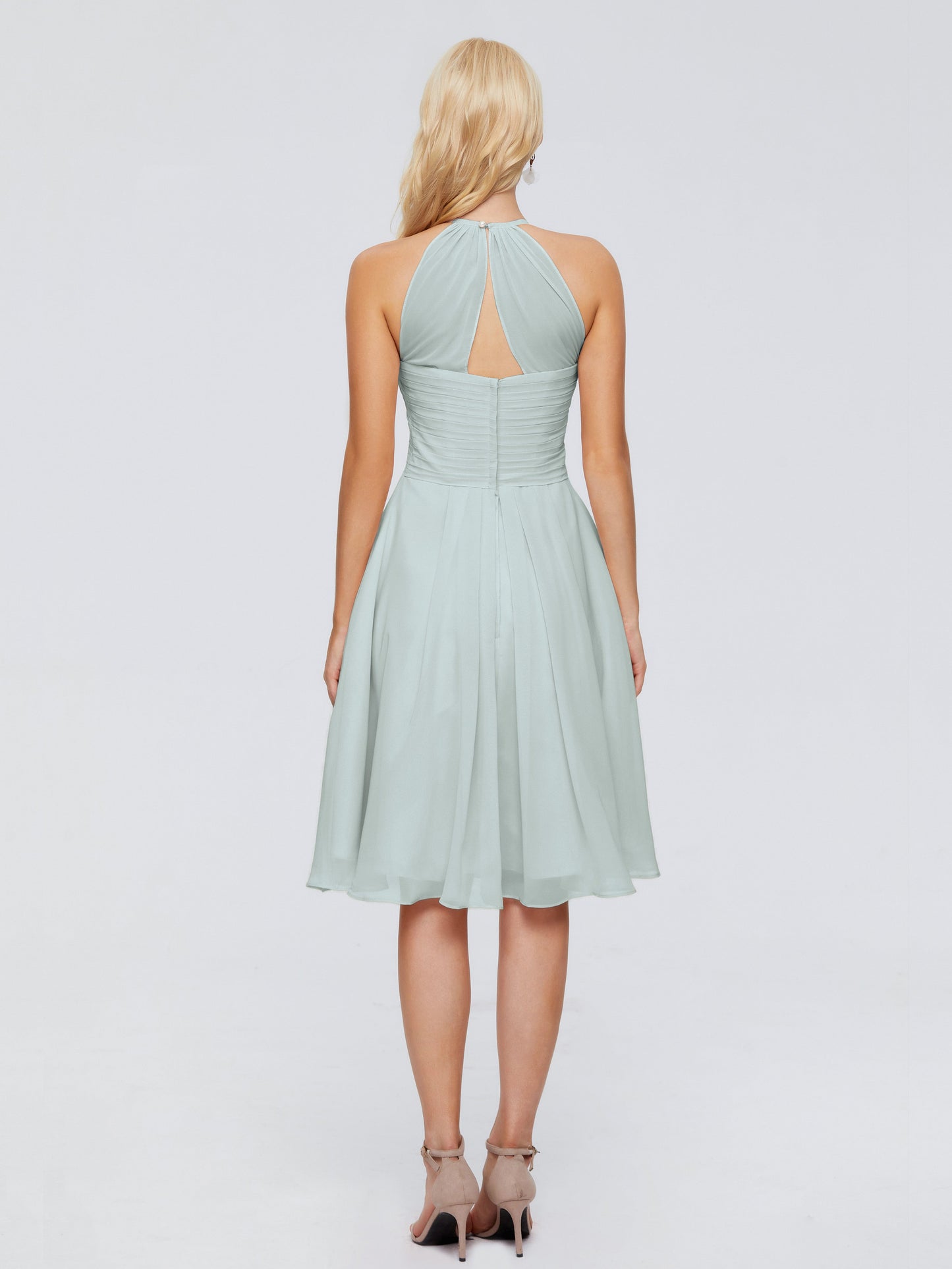 Molly Halter Knee Length Chiffon Bridesmaid Dresses With Pockets