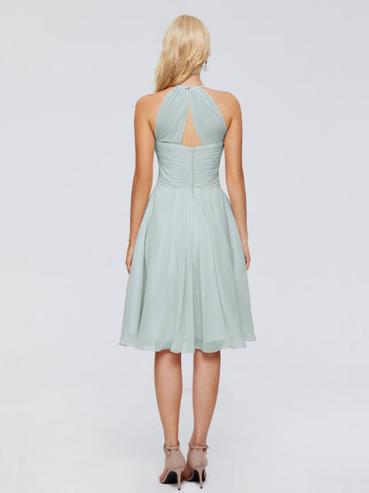 Molly Halter Knee Length Chiffon Bridesmaid Dresses With Pockets
