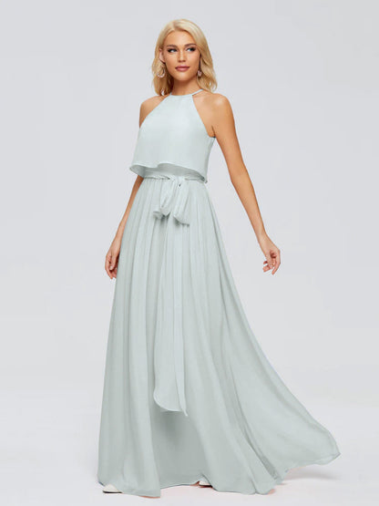 Nadey Halter Chiffon Bridesmaid Dresses With Bowknot