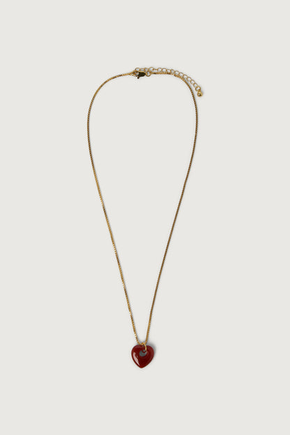 RED AGATE HEART PENDANT NECKLACE