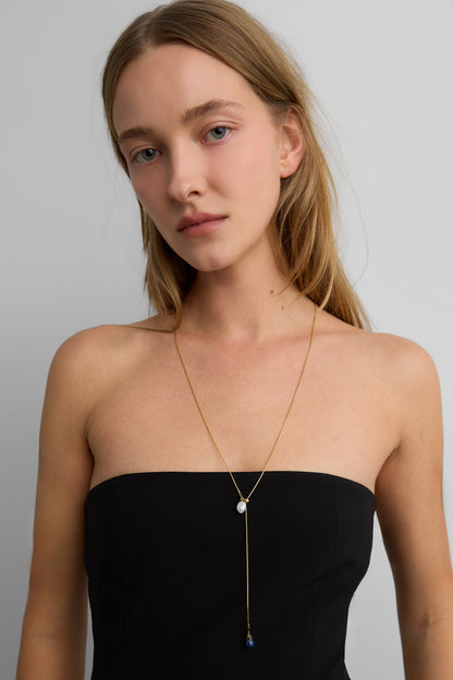 LARIAT NECKLACE WITH PEARL PENDANTS