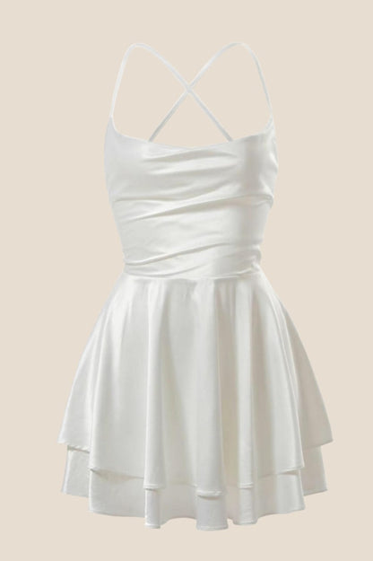 Straps Royal Blue Satin A-line Short Dress
