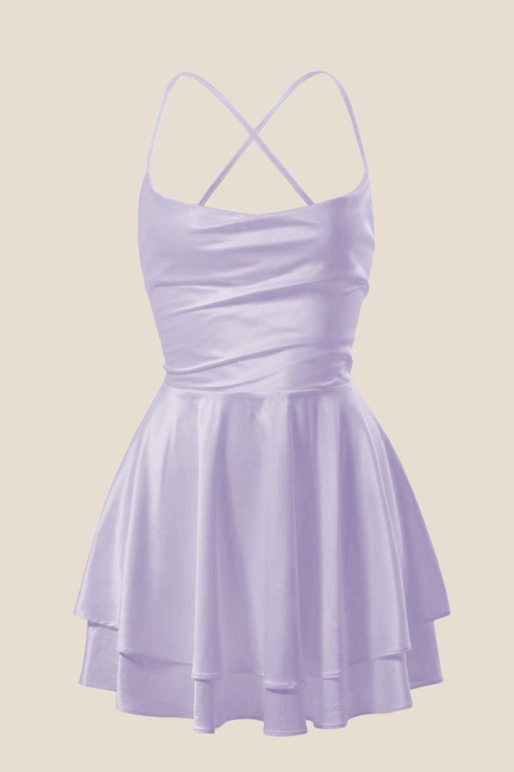 Straps Royal Blue Satin A-line Short Dress