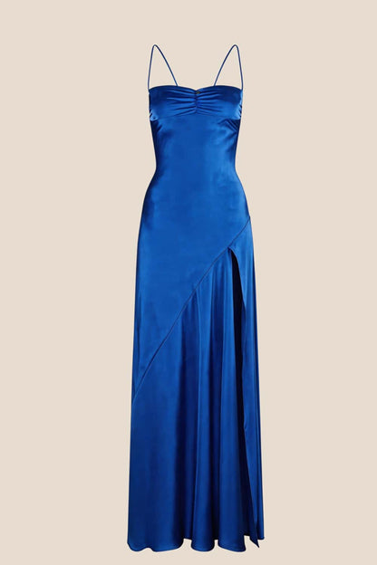 Straps Light Blue Soft Satin Long Dress