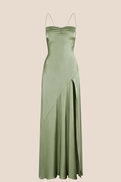 Straps Light Blue Soft Satin Long Dress