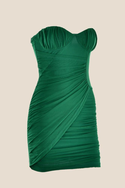 Sweetheart Blue Ruched Bodycon Short Dress