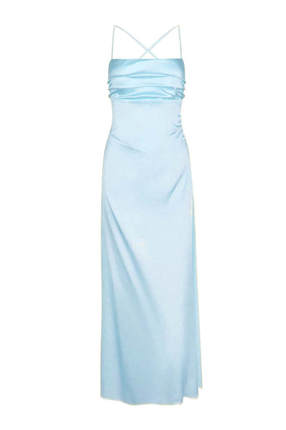 Straps Lavender Ruched A-line Satin Long Dress