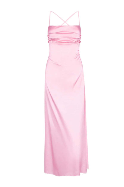 Straps Lavender Ruched A-line Satin Long Dress