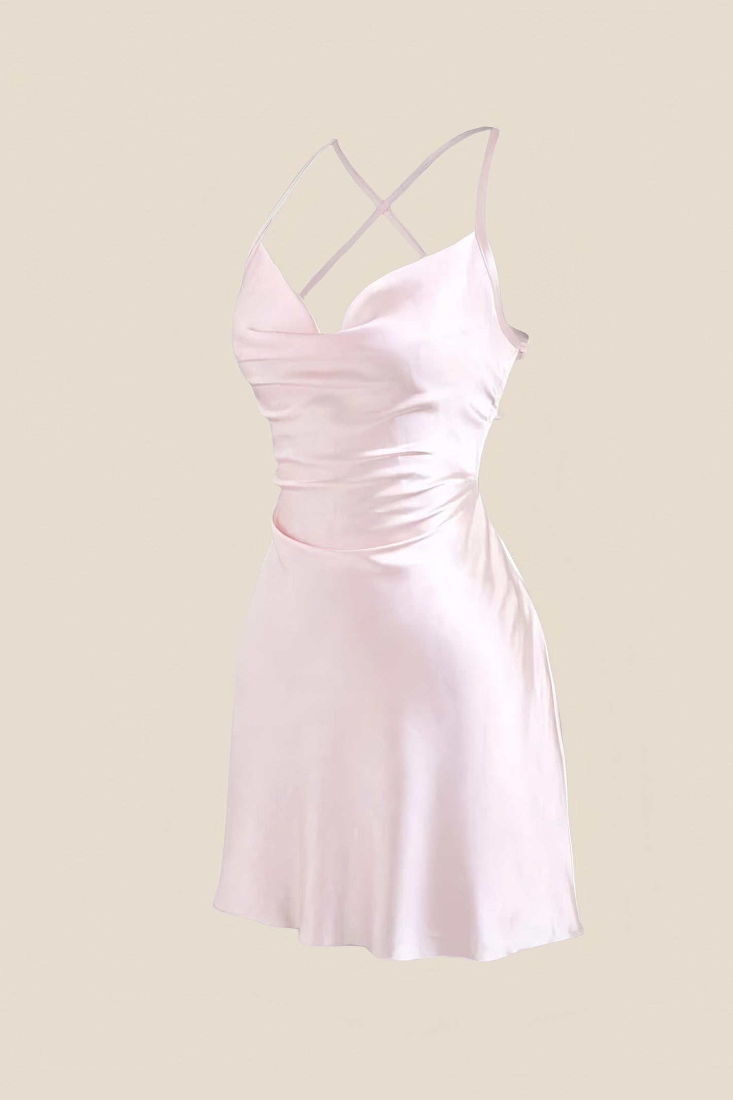 Straps Light Blue Satin Cowl Neck Mini Dress