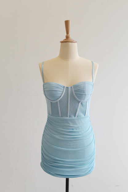 Straps Lilac Corset Ruched Tight Mini Dress
