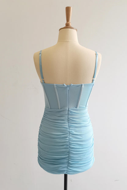 Straps Lilac Corset Ruched Tight Mini Dress