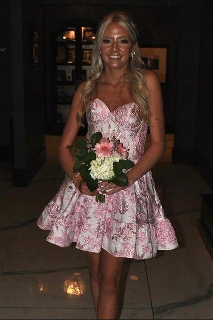 Sweetheart Purple Floral Print A-line Short Dress