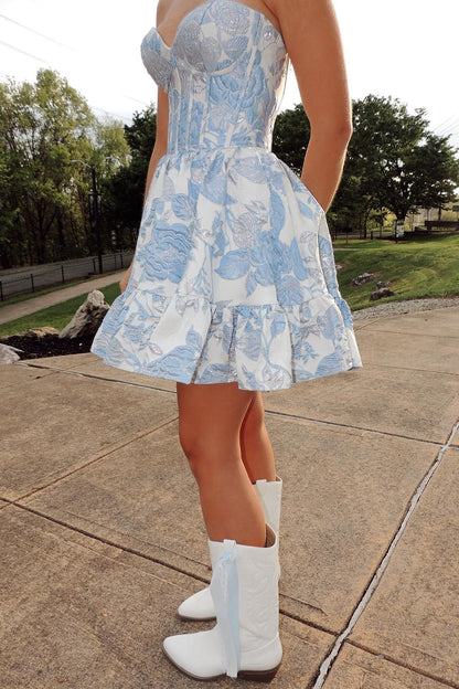 Sweetheart Purple Floral Print A-line Short Dress