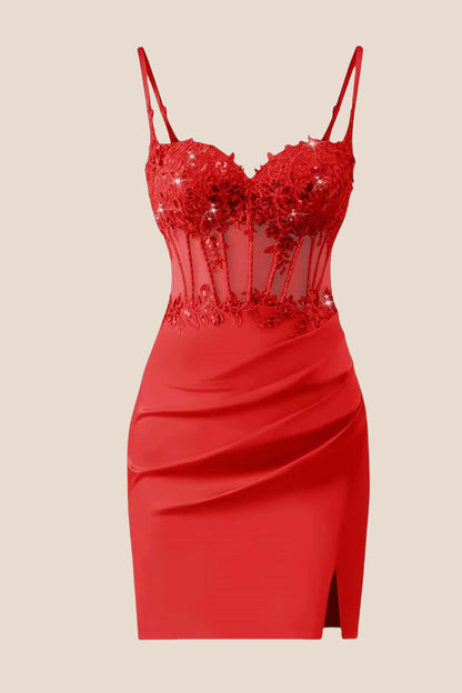 Straps Blue Appliques Ruched Tight Dress