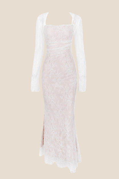 Straps Ivory Lace Fitted Party Dress
