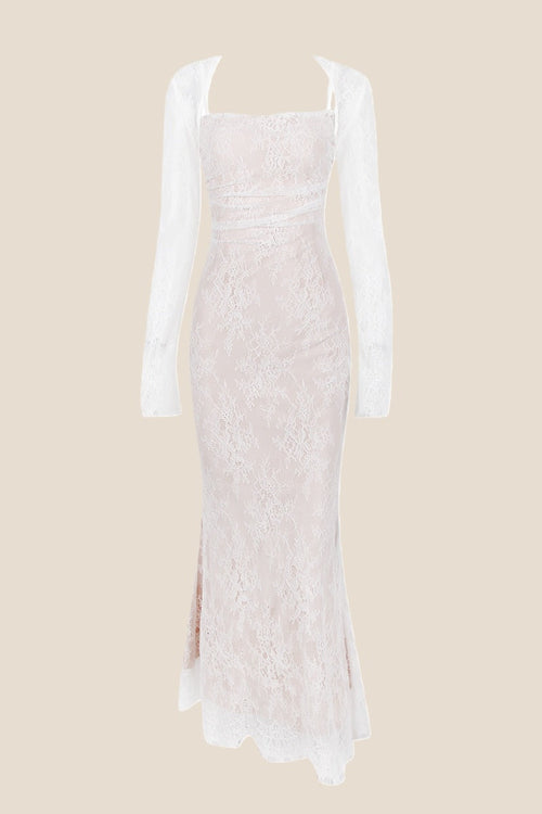 Straps Ivory Lace Fitted Party Dress