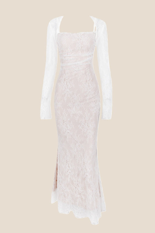 Straps Ivory Lace Fitted Party Dress