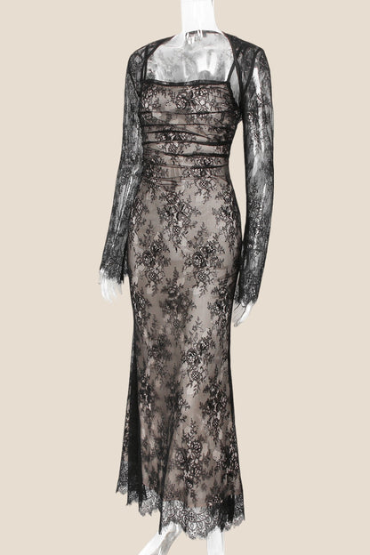 Straps Ivory Lace Fitted Party Dress