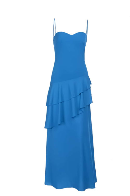 Straps Royal Blue Chiffon Tiered Maxi Dress