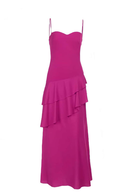 Straps Red Chiffon Tiered Maxi Dress