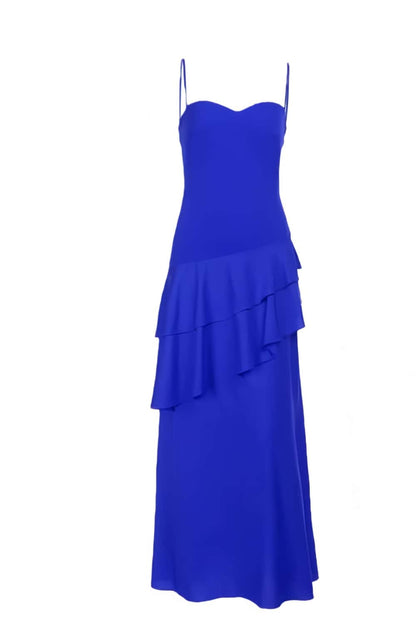 Straps Navy Blue Chiffon Tiered Maxi Dress
