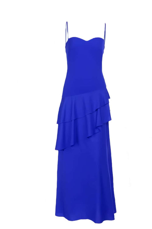 Straps Royal Blue Chiffon Tiered Maxi Dress