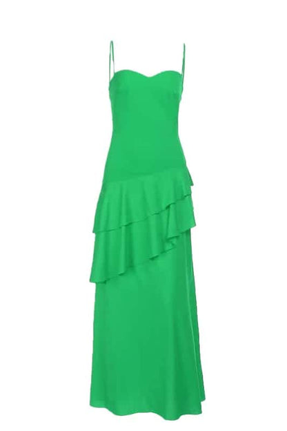 Straps Navy Blue Chiffon Tiered Maxi Dress
