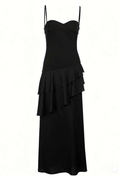 Straps Red Chiffon Tiered Maxi Dress