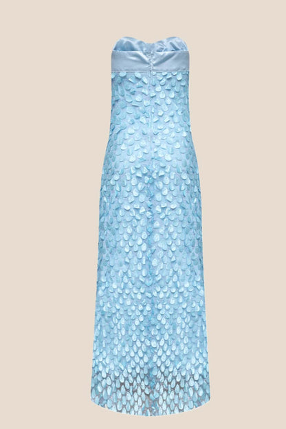 Pink Strapless Teardrop Applique Long Dress
