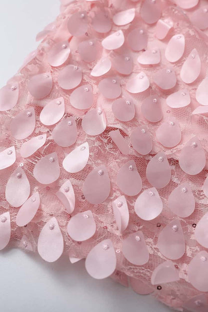 Pink Strapless Teardrop Applique Long Dress