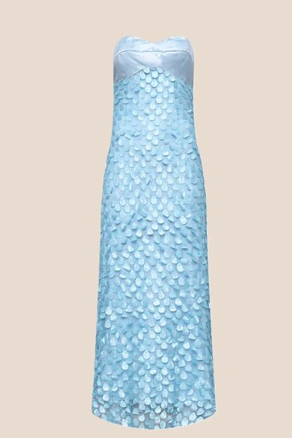 Pink Strapless Teardrop Applique Long Dress