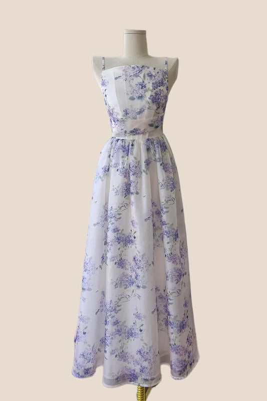 Straps Purple Floral A-line Princess Dress