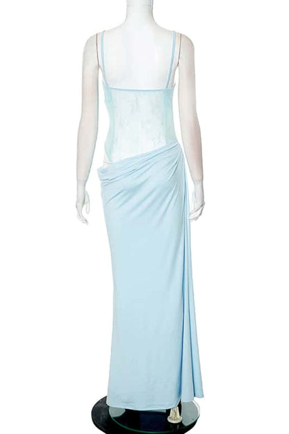Pink Straps Cutout Ruched Fitted Long Dress