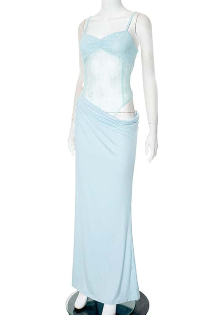 Pink Straps Cutout Ruched Fitted Long Dress