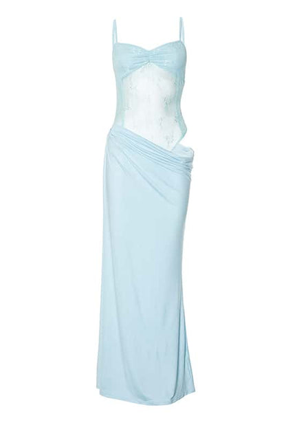 Pink Straps Cutout Ruched Fitted Long Dress