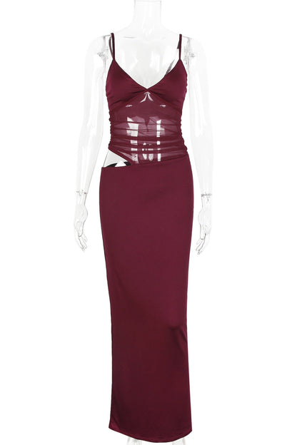 Pink Sheer Cutout Fitted Dress