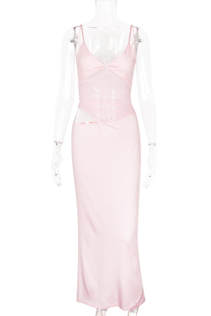 Pink Sheer Cutout Fitted Dress