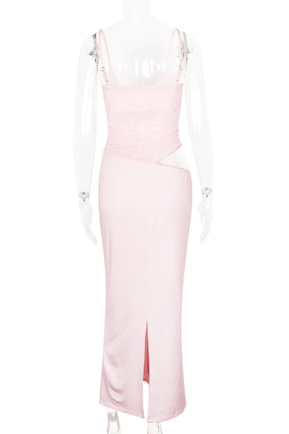 Pink Sheer Cutout Fitted Dress