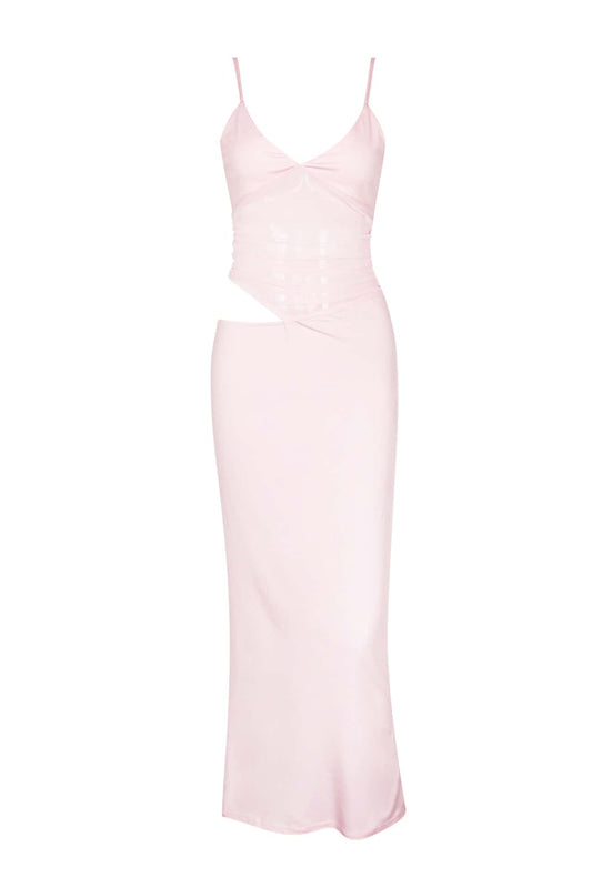 Pink Sheer Cutout Fitted Dress