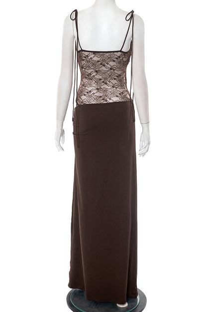 Straps Burgundy Sheer Tight Long Dress