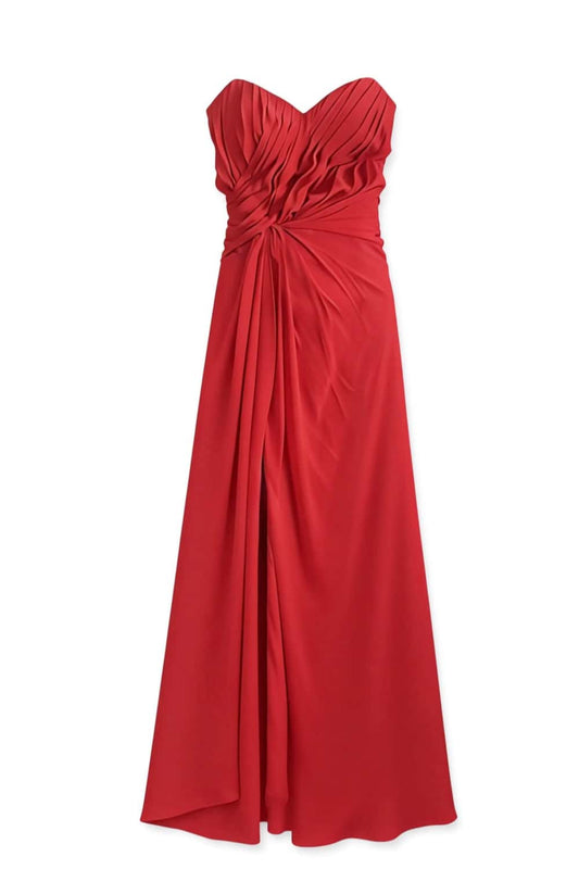 Sweetheart Red Chiffon Ruched Long Dress