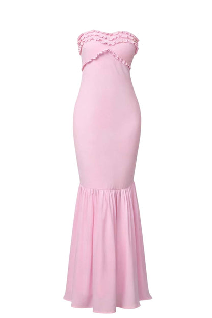 Pink Strapless Ruffles Mermaid Dress
