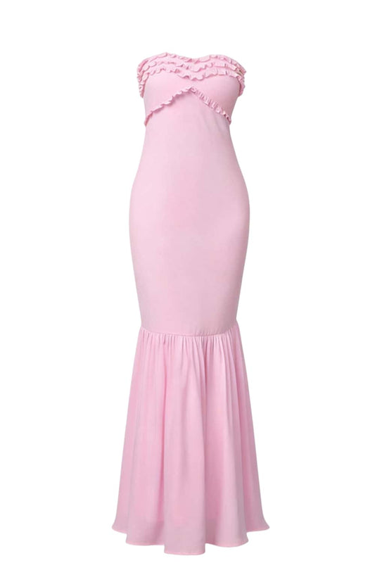 Pink Strapless Ruffles Mermaid Dress