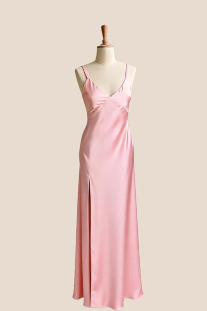 Straps V Neck Yellow Slit Long Maxi Dress
